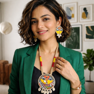 Hand painted goddess face necklace set handmade canvas tribal jewellery