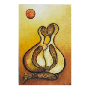 Romantic abstract couple handmade canvas painting in warm tones for wall decor