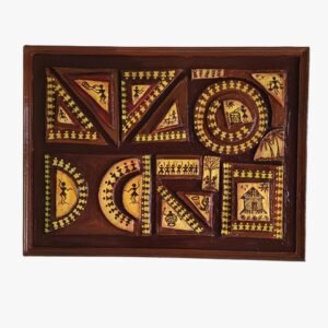 Handmade geometric Warli wooden wall art sculpture by Priya Prakash