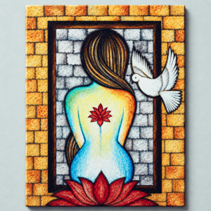 Abstract woman lotus canvas painting