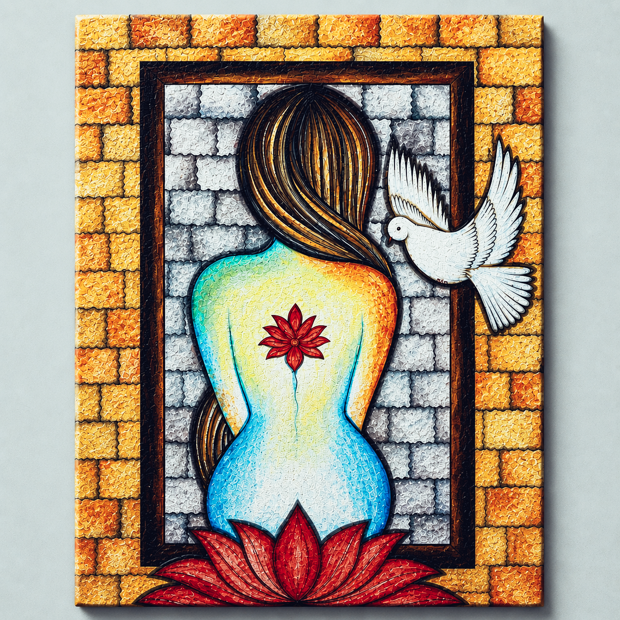 Abstract woman lotus canvas painting