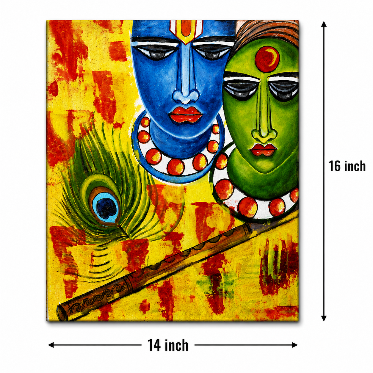 14x16 inch original Radhey Krishna acrylic canvas painting size reference image