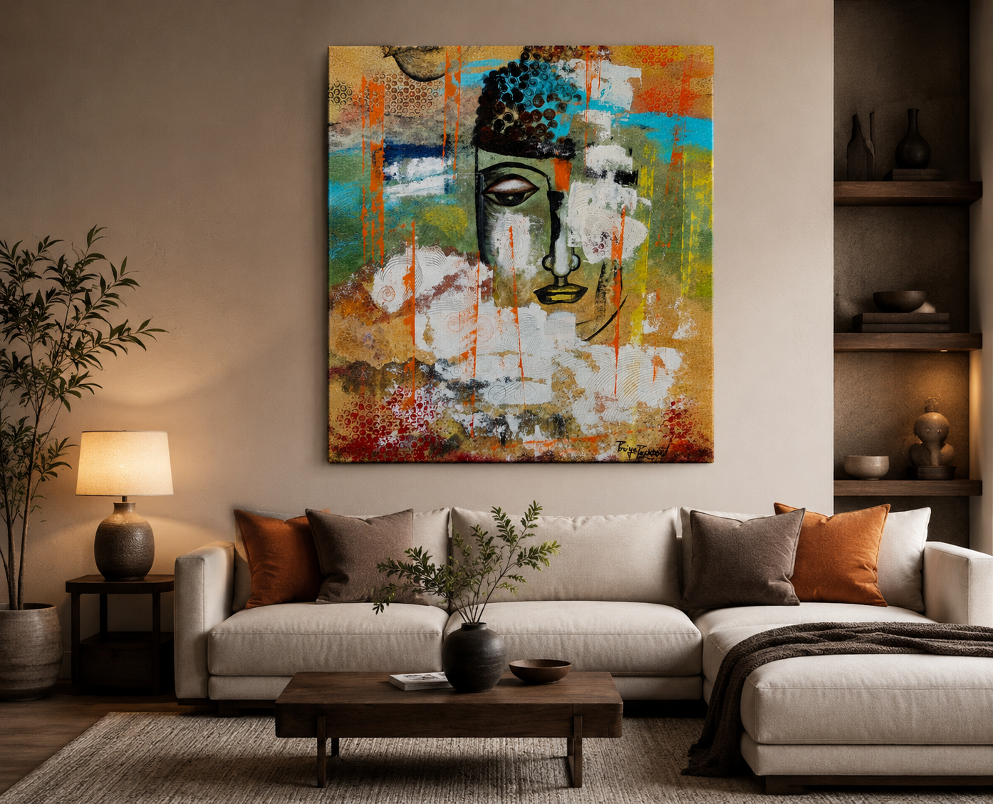Abstract Canvas Painting in Modern Living Room